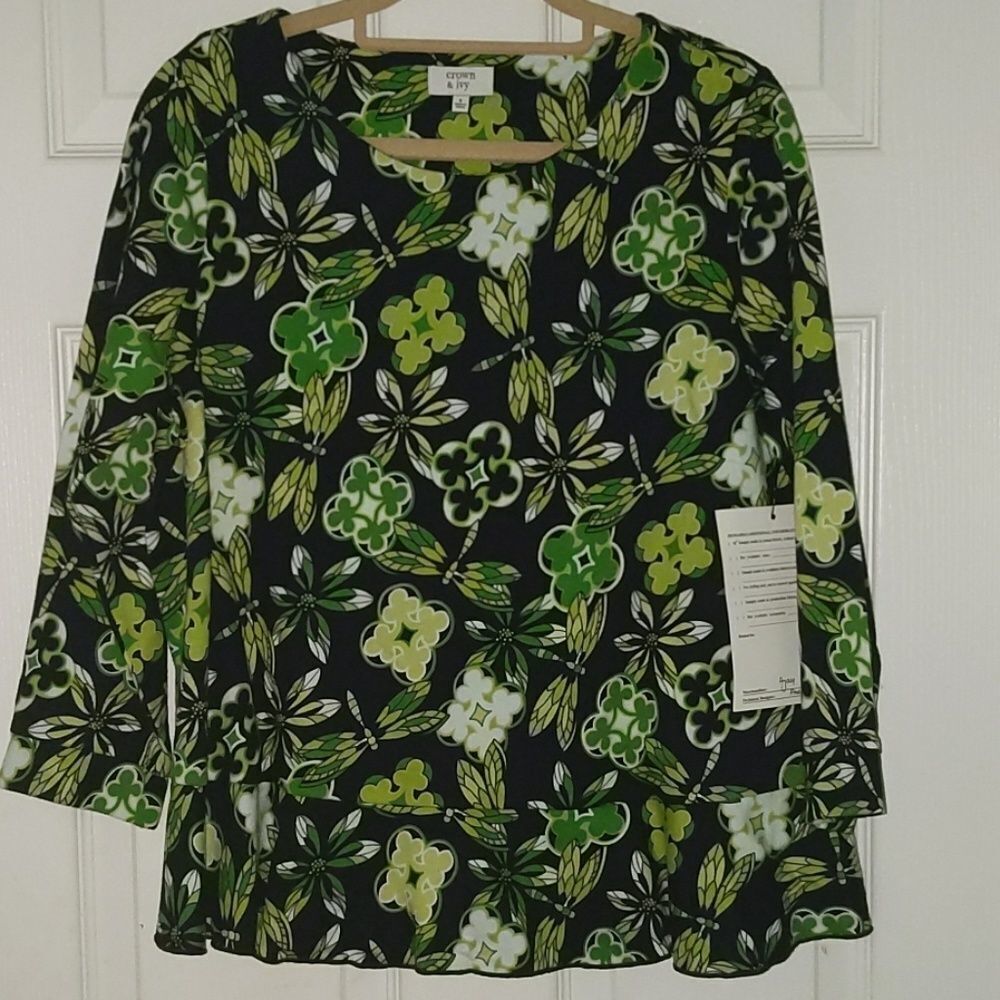 Crown & Ivy Dragonfly Ruffle Top Sz Snwt